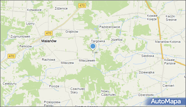 mapa Miłaczewskie Młyny, Miłaczewskie Młyny na mapie Targeo